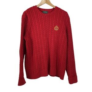 Lauren Ralph Lauren Sweater Mens Large Red Cable Knit Nautical Crest Pullover